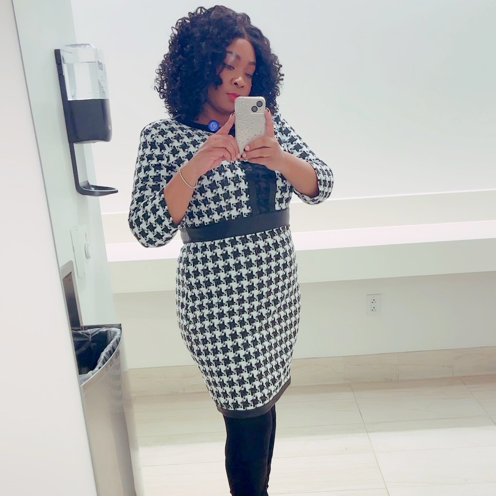 Houndstooth Sheath Dress-Superflex Size XL